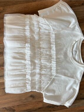 Maeve Cream Layered Tulle Ruffle Sweatshirt